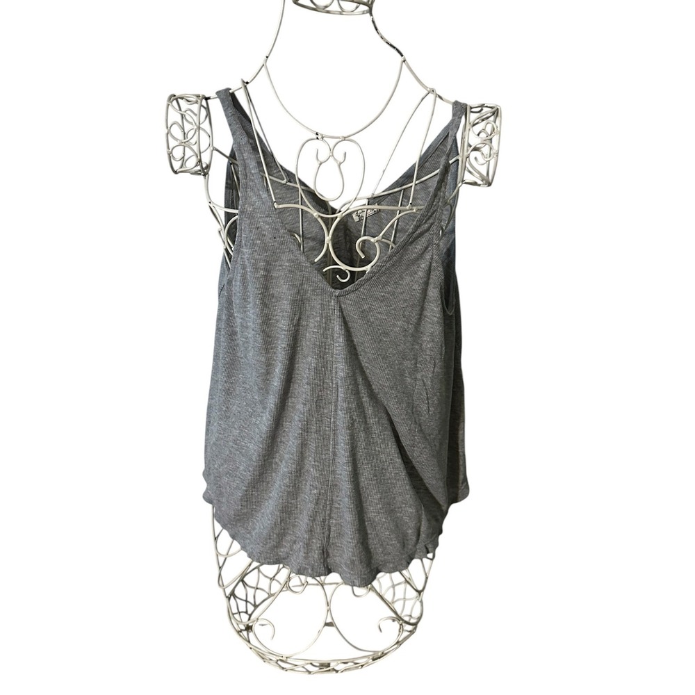 Free People We The Free Gray Ribbed V-Neck Tank Top OB651363 XS